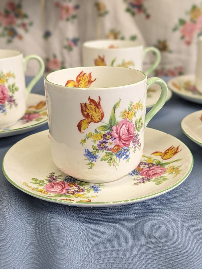 シェリー窯 shelley ティーカップ＆ソーサー ５客 美品 英アンティーク