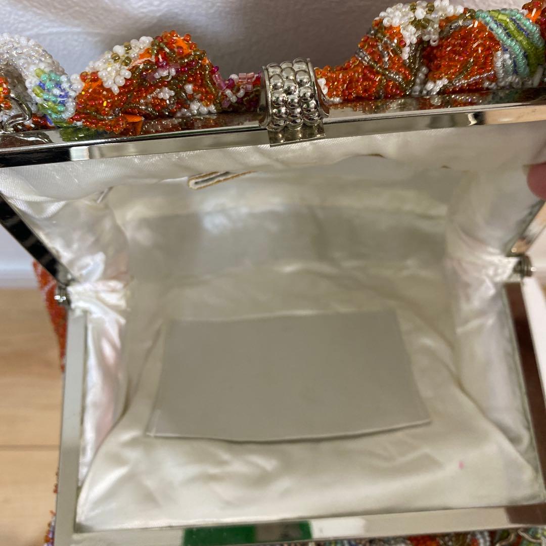 花柄刺繍 和装用バッグ オレンジ系総ビーズ