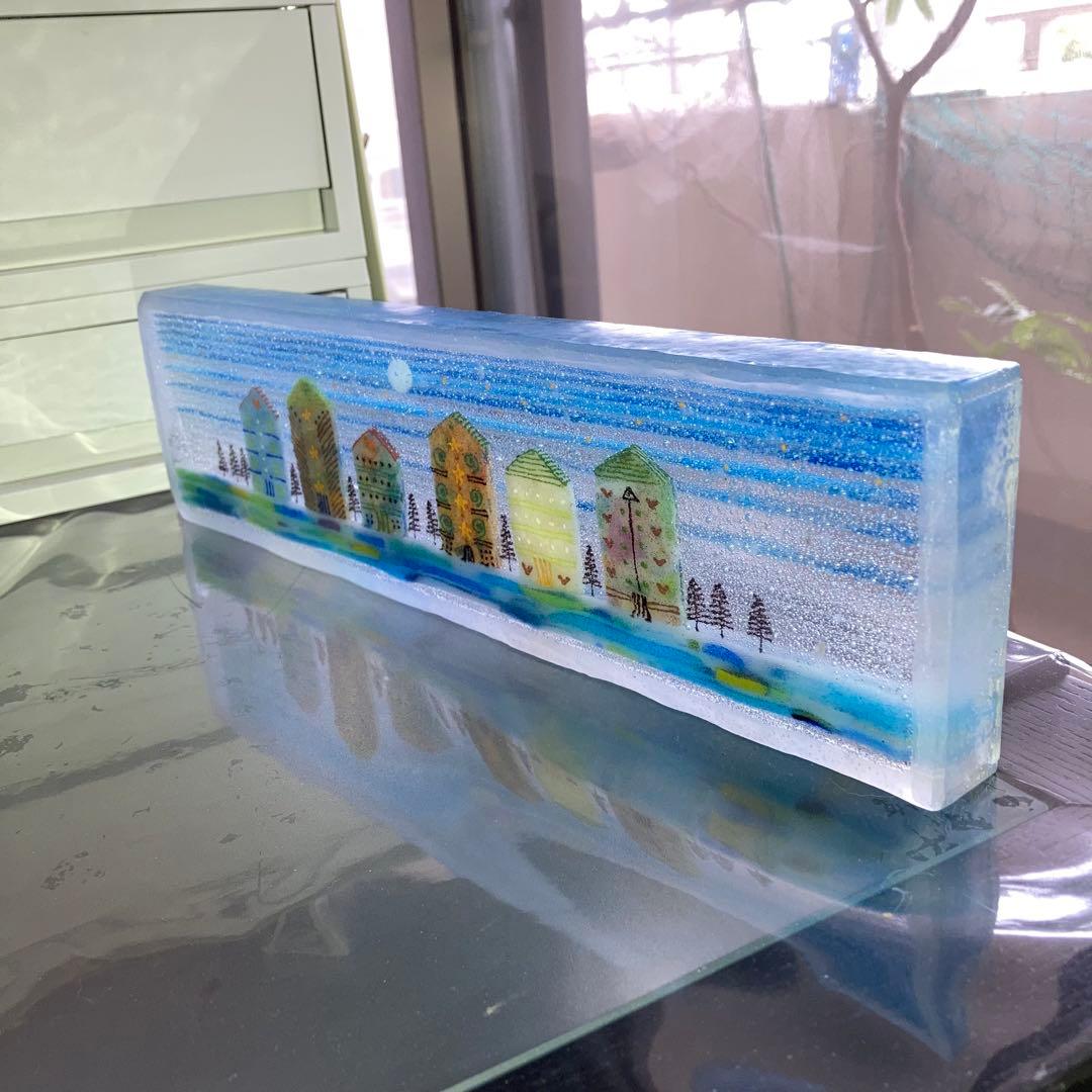 ガラス工芸品　ガラスアート　アートオブジェ　クラフト　透明な風景　ブルー