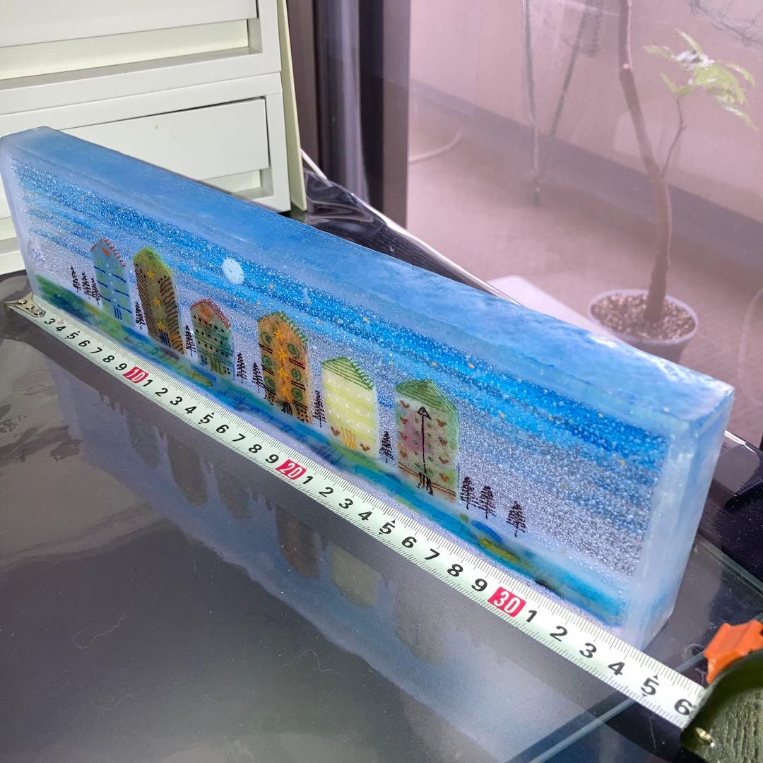 ガラス工芸品　ガラスアート　アートオブジェ　クラフト　透明な風景　ブルー