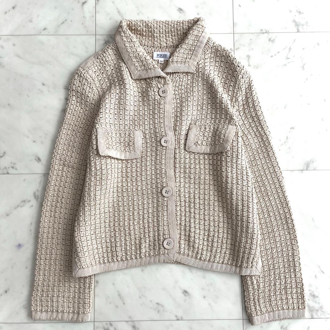 フォクシーブティック 春ニット カーディガン ジャケット 日本製 ベージュ 38