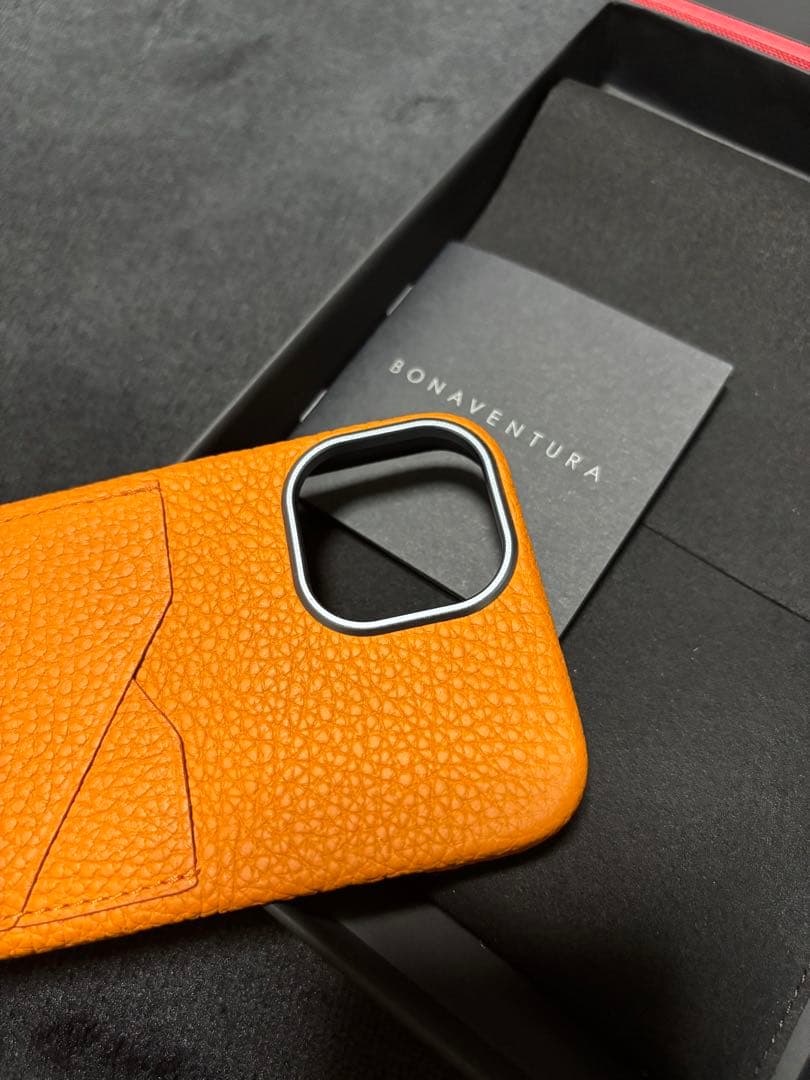 【新品化粧箱付】BONAVENTURA オレンジレザー iPhone15用ケース