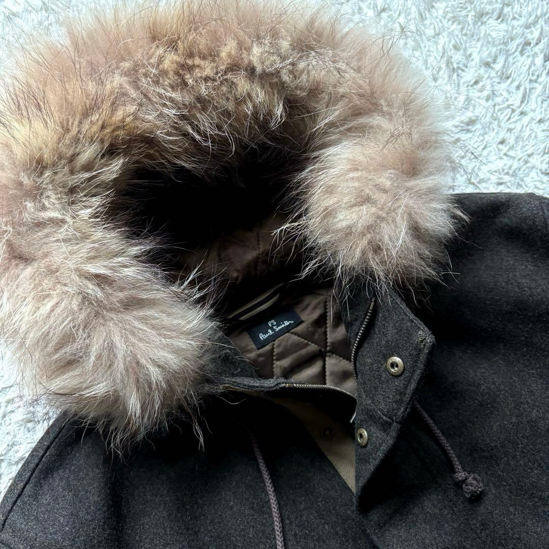 ★カシミヤ混 XLサイズ★ ポールスミス モッズコート ラクーンファー取り外し可