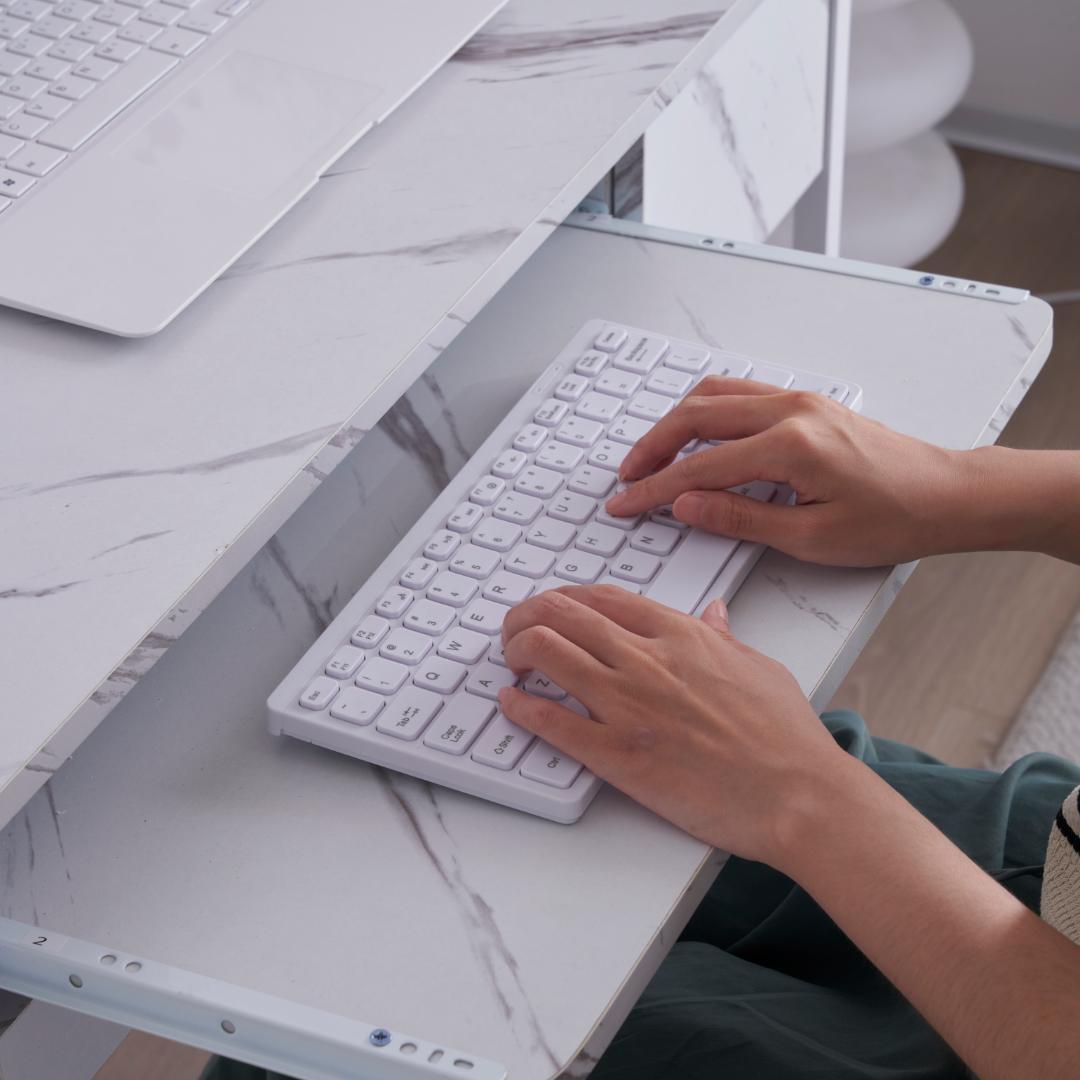 【ホワイト】パソコンデスク引き出し付き 収納台 pcデスク 机 大理石柄おしゃれ