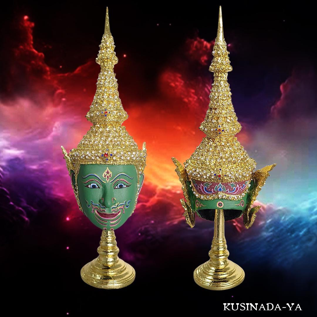 タイ芸術品 コンマスク インドラ 魔除け 厄除け 仮面 台座付き タイお守り