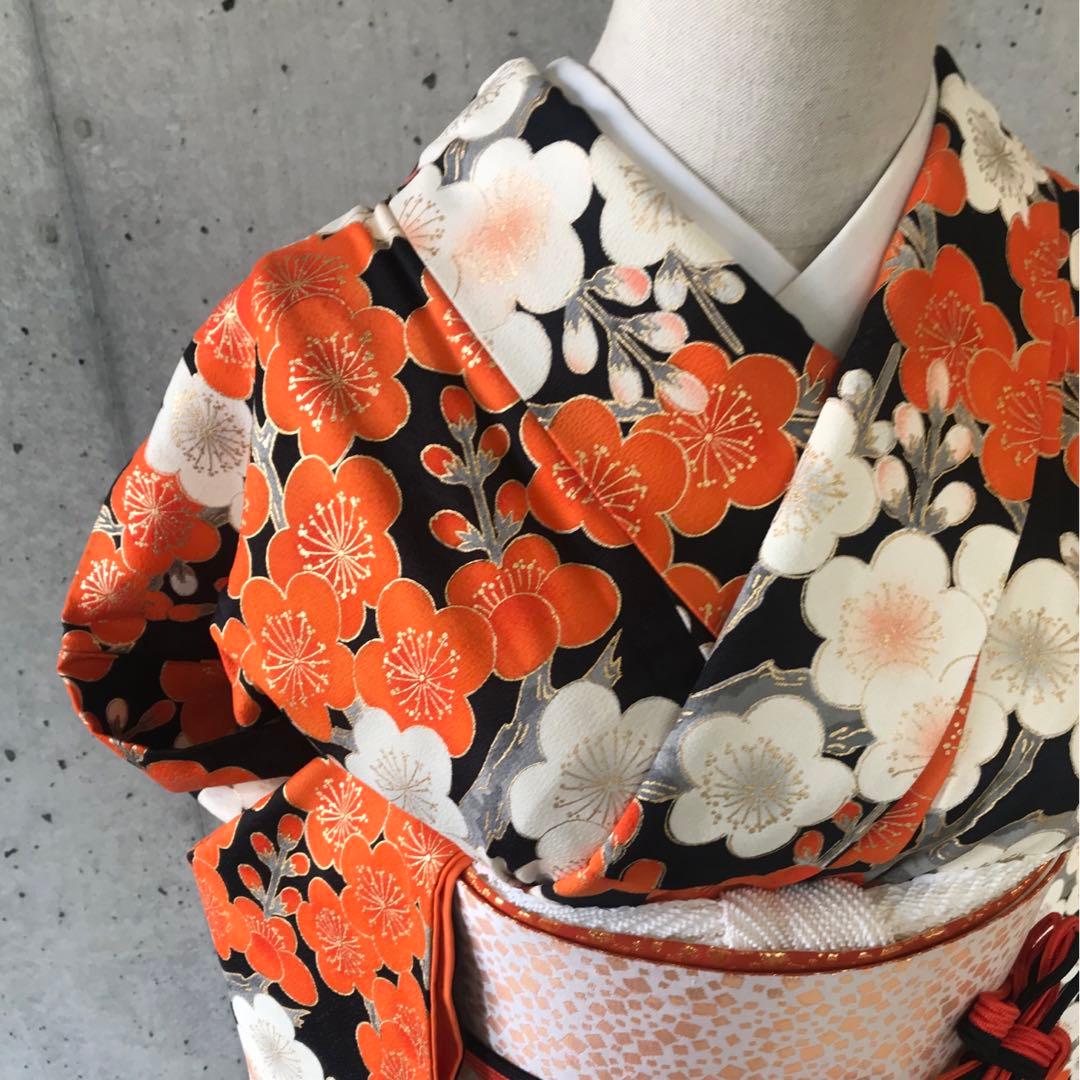 【二尺袖】正絹　アンティーク振袖　梅柄