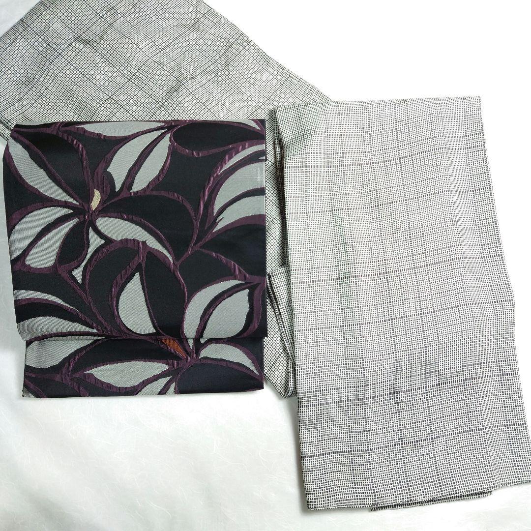 正絹 袋帯 六通柄 幾何花 黒 ふくれ織 モノトーン クールビューティー 逸品