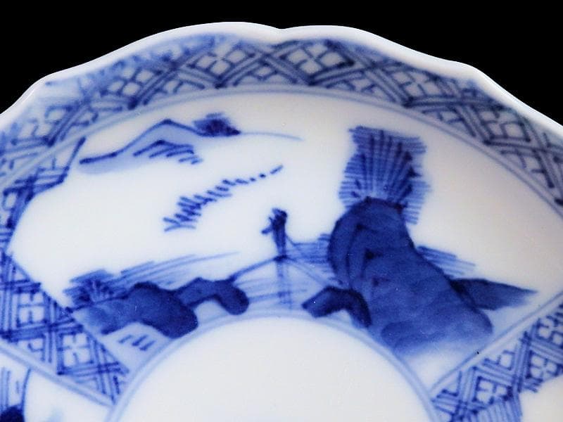 平戸　伊万里　立正堂製　割絵　山水紋の図　4寸皿　５枚　D083AS-DBi