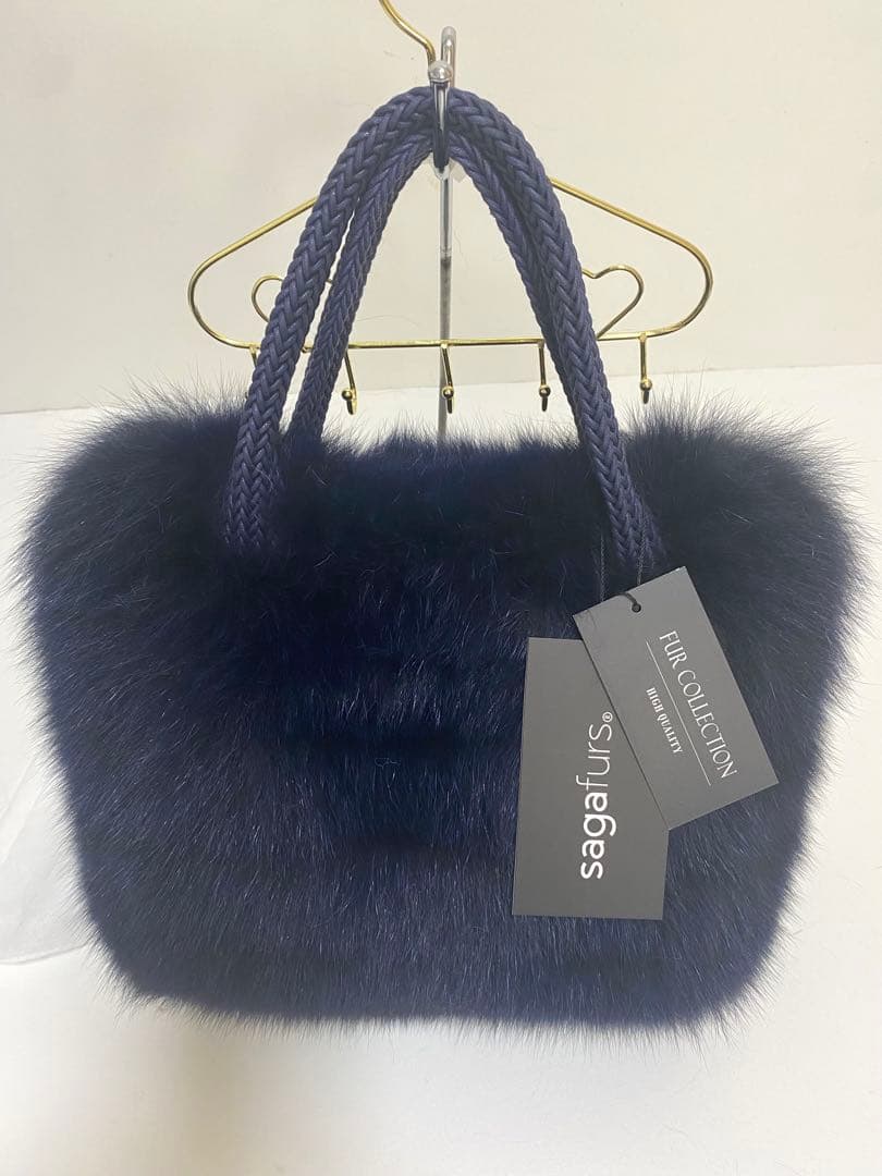 saga furs ネイビー ファー ハンドバッグ