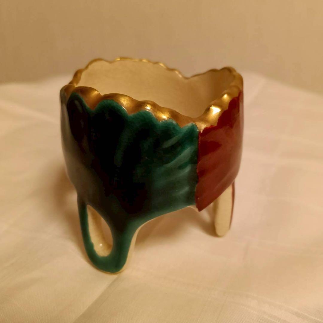 色絵仁清銀杏蓋置　杉田祥平造　清閑寺窯