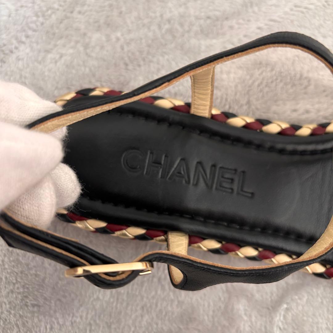 CHANEL ココマーク チェーン編み込みトングサンダル 38