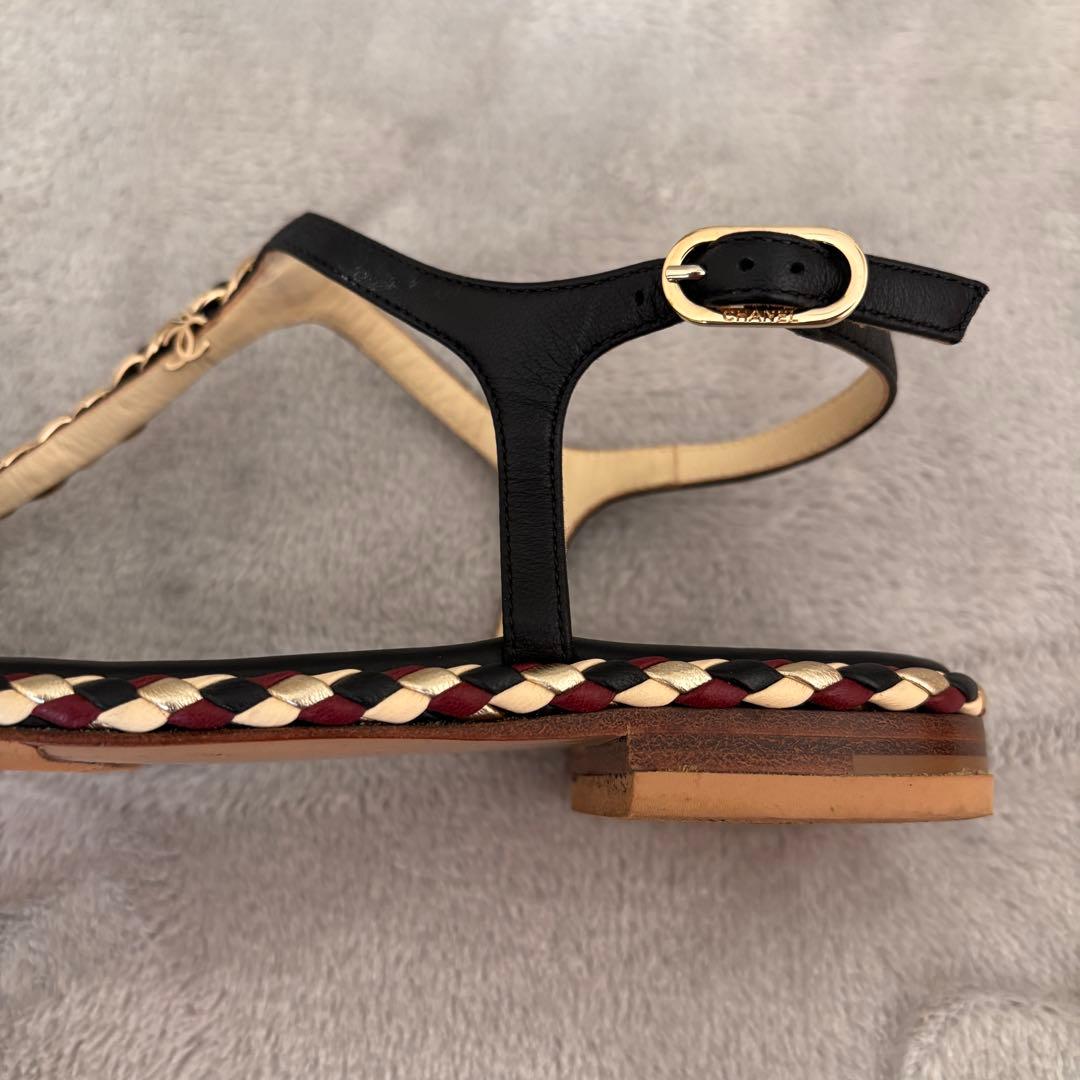 CHANEL ココマーク チェーン編み込みトングサンダル 38