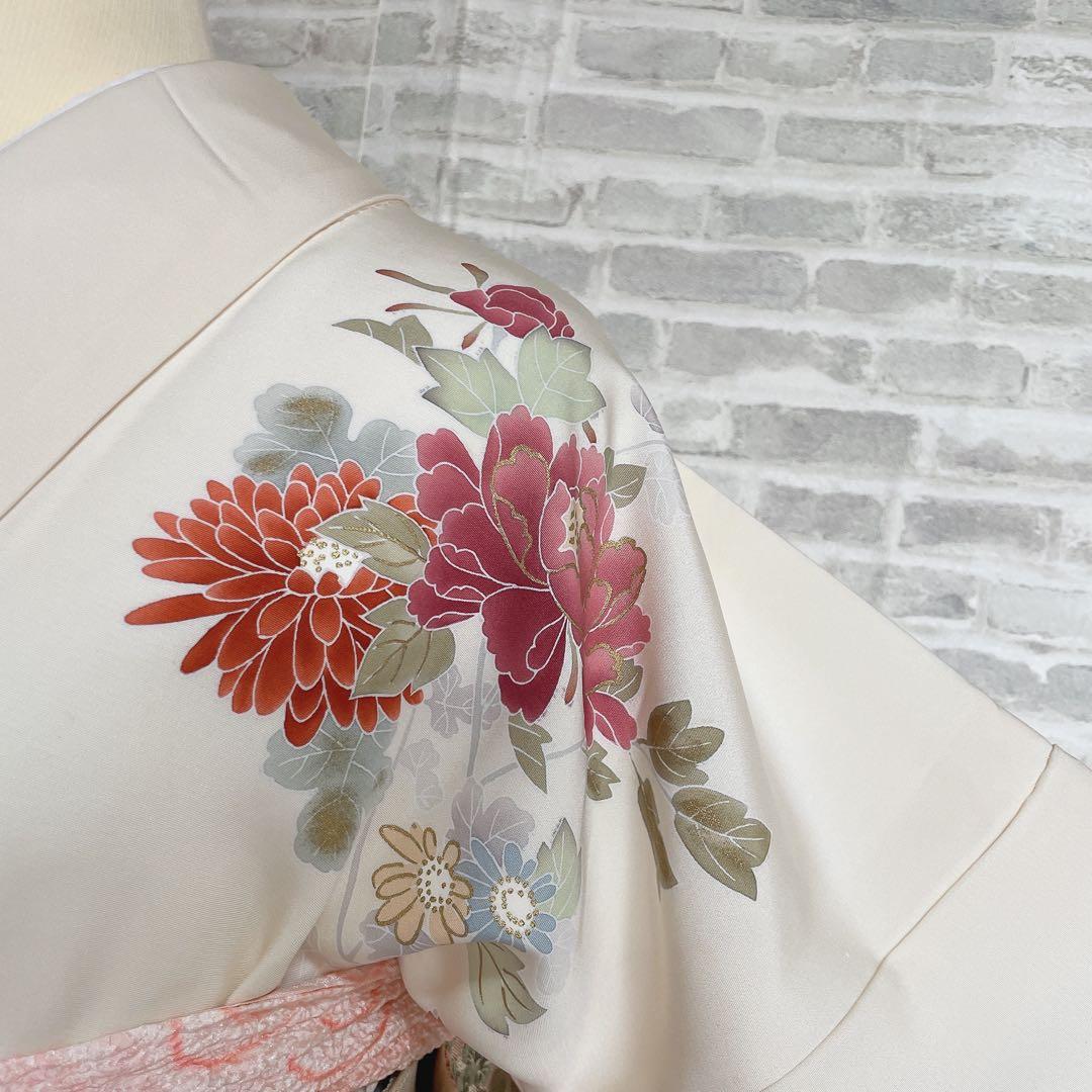 訪問着　フルセット　四季草花　手刺繍　高島屋　華やか　クリーム色　入学式　H9