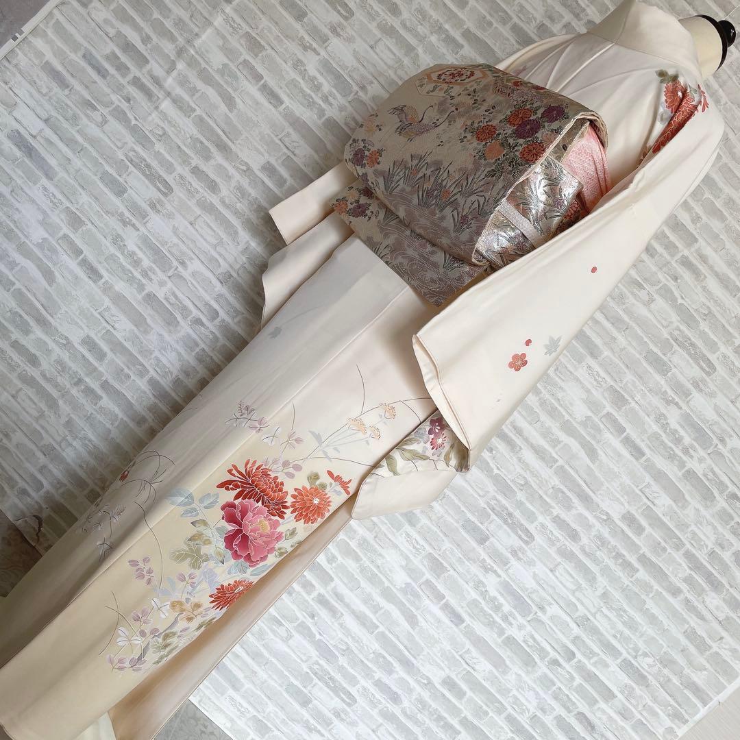 訪問着　フルセット　四季草花　手刺繍　高島屋　華やか　クリーム色　入学式　H9