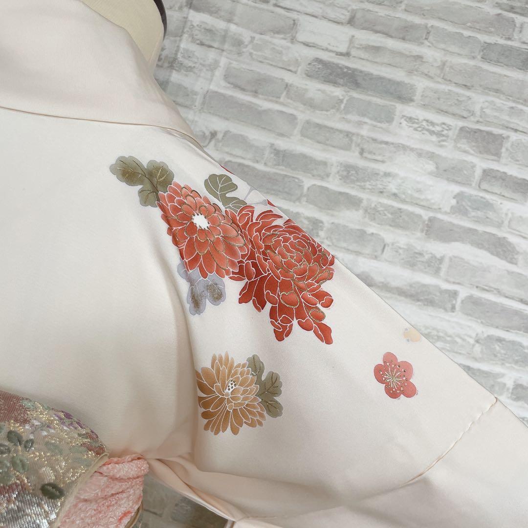 訪問着　フルセット　四季草花　手刺繍　高島屋　華やか　クリーム色　入学式　H9