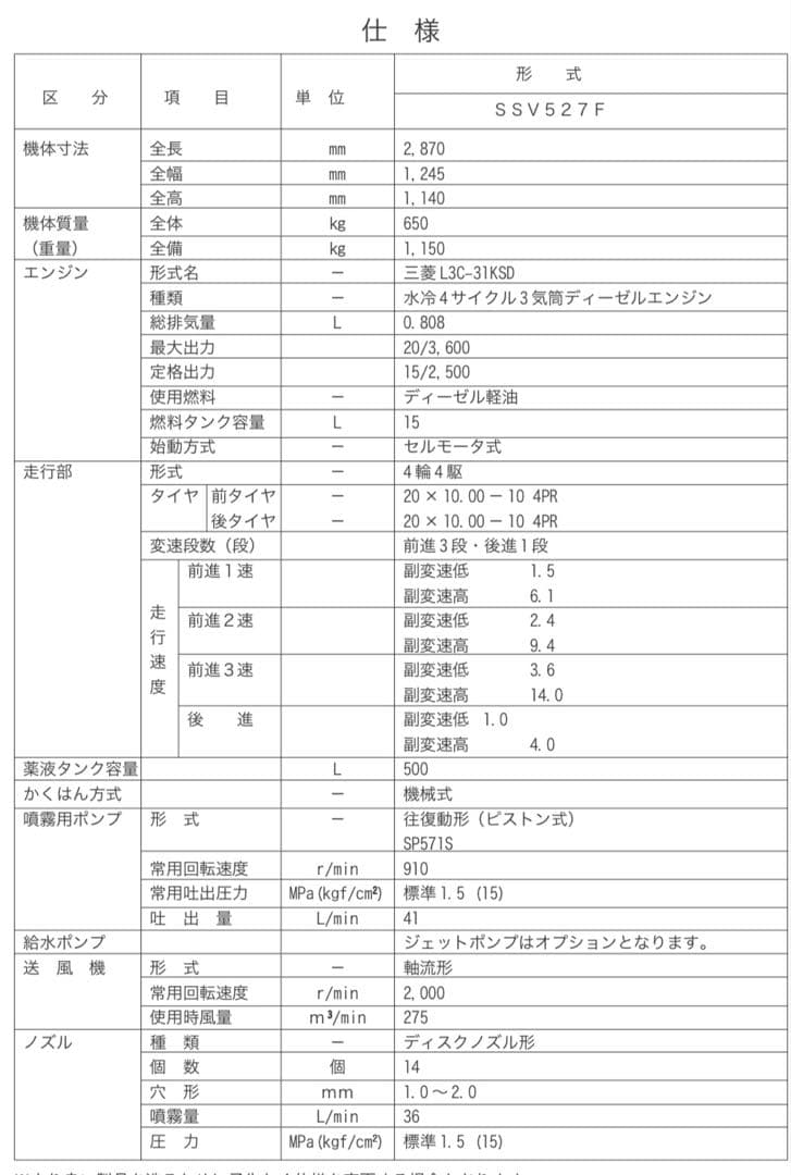 宮崎　共立　スピードスプレーヤー　20馬力　ディーゼル　スプレーヤ　SSV527