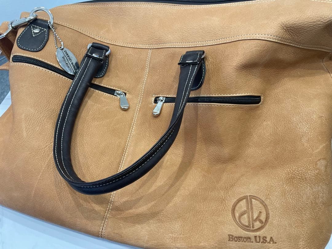 David King Bostonベージュレザーボストンバッグ