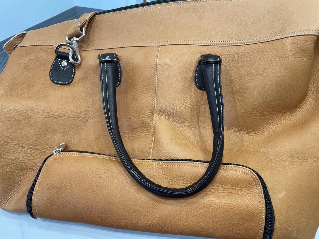 David King Bostonベージュレザーボストンバッグ