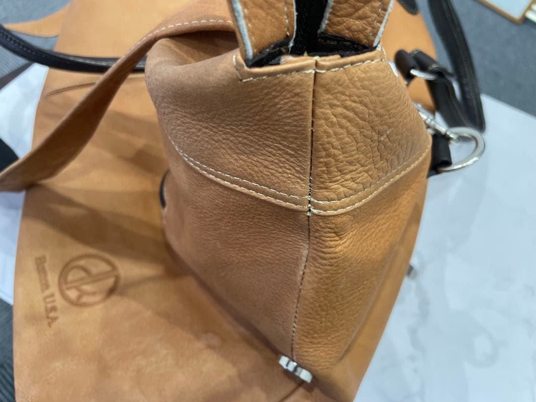 David King Bostonベージュレザーボストンバッグ