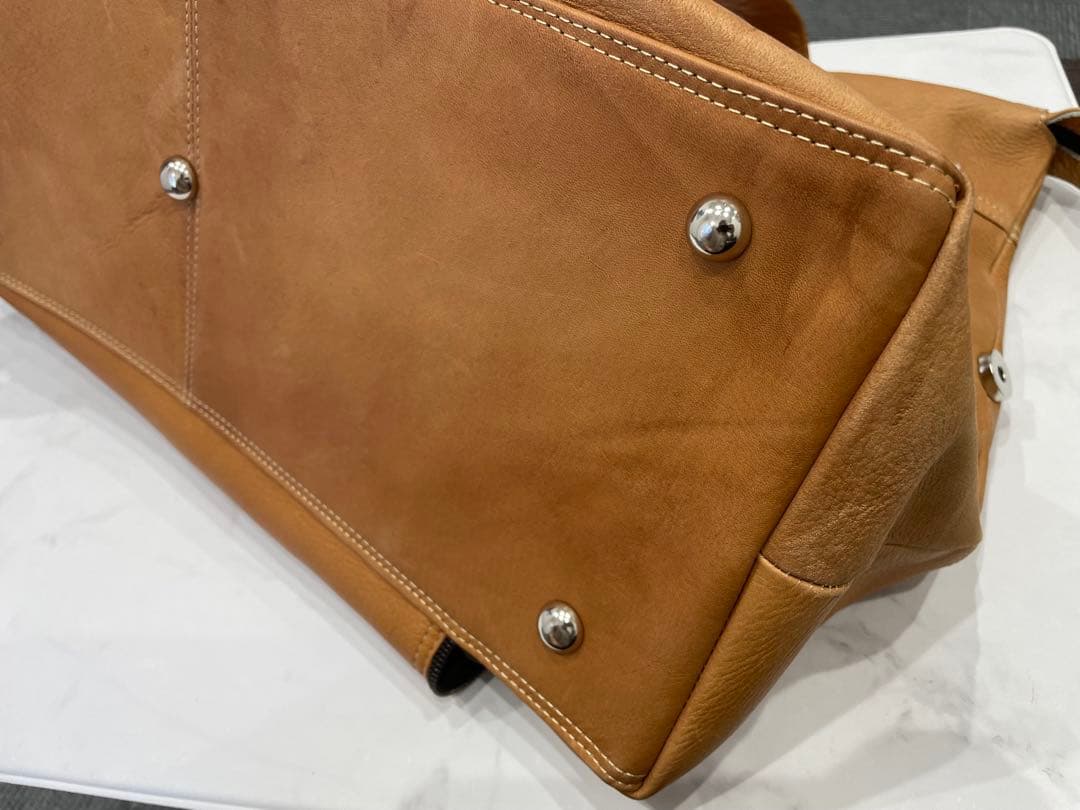 David King Bostonベージュレザーボストンバッグ