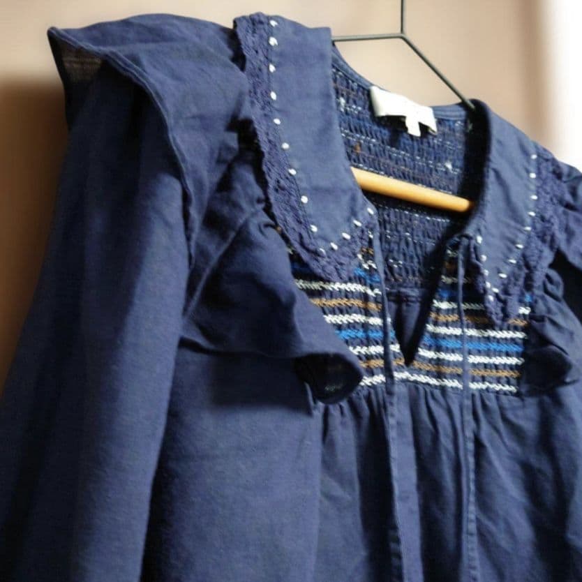 SEA NEW YORK スモッキング 刺繍 フリル レース ブラウス