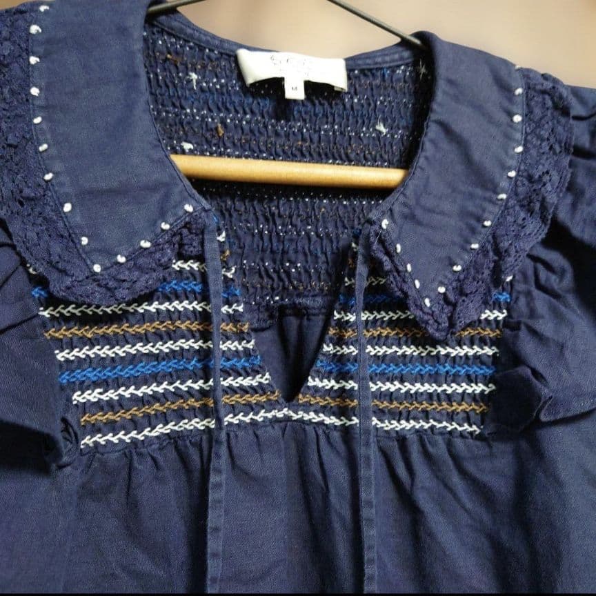 SEA NEW YORK スモッキング 刺繍 フリル レース ブラウス