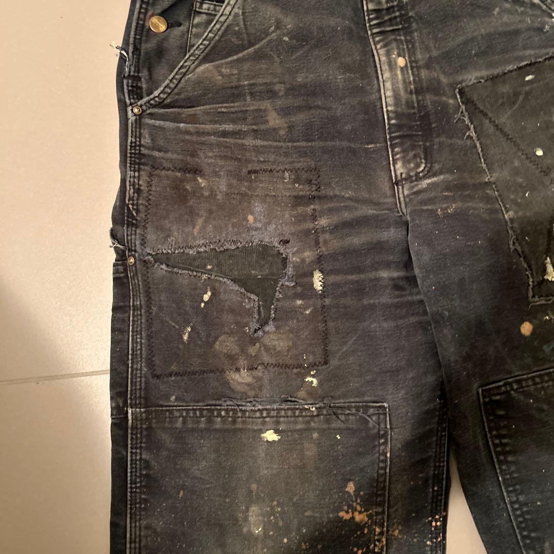 90sCarhartt ダブルニーオーバーオールblack 襤褸