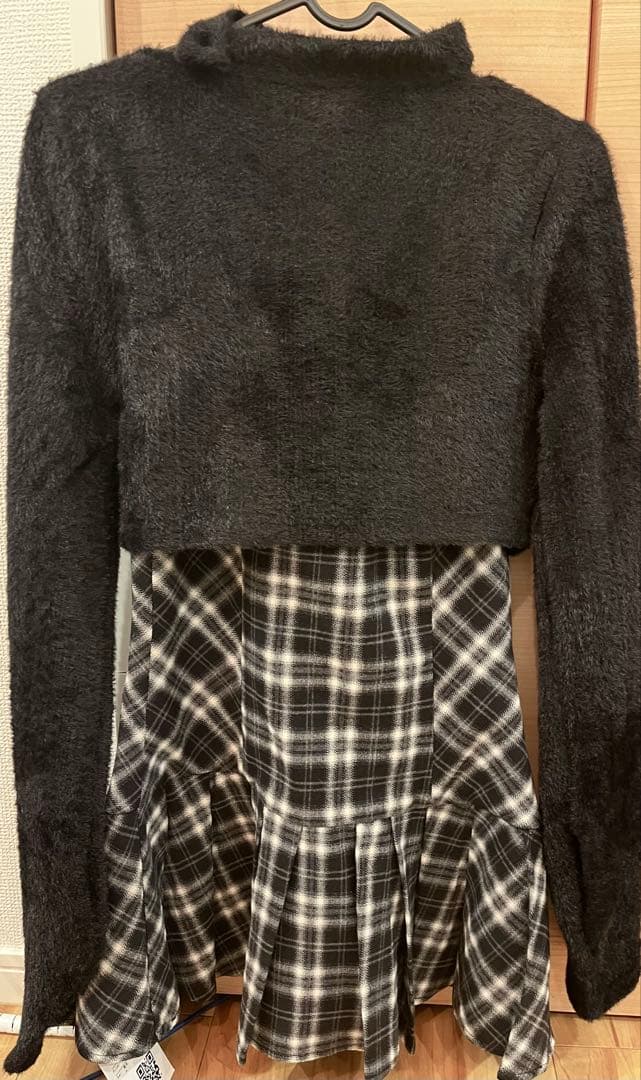 Bunnylis ファーボレロ×チェックミニワンピース ブラック タグ付き