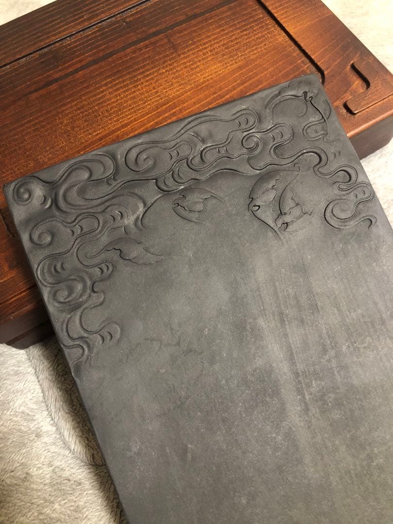 硯 雲蝠紋 旧端溪硯　すずり 青花 文房四寶 書道用品 端渓硯 骨董