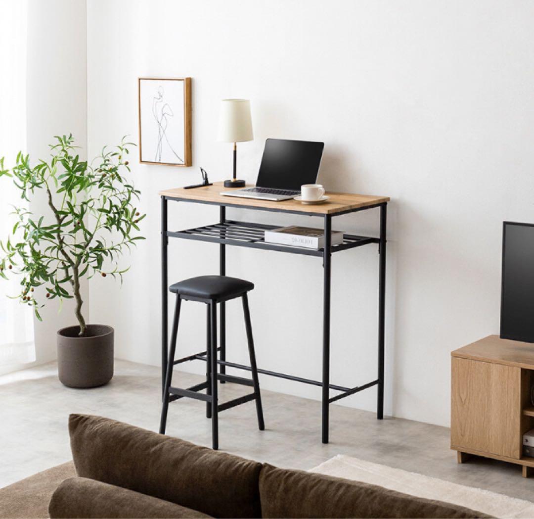 【ブラック❤︎机＋スツール2脚】カウンターテーブル ダイニングテーブル 作業机