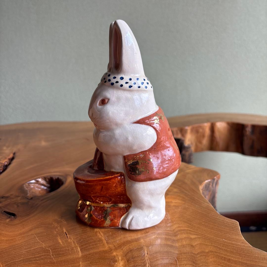 六兵衛窯 兎年 「擣兎」うさぎ 干支置物 清水焼 陶芸 たち吉 共箱