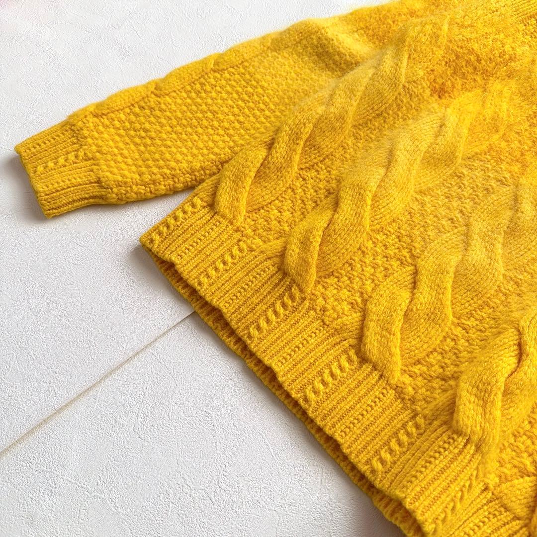 COOHEM カシミヤ モヘア アンゴラ ケーブルニット 黄色 米富繊維