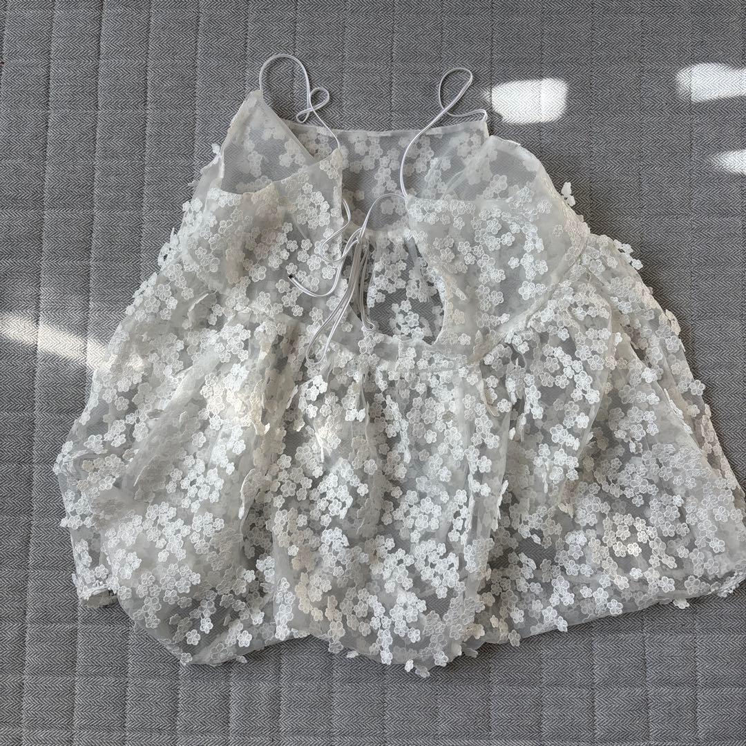 IENAフラワー刺繍キャミソール F 010 シロ