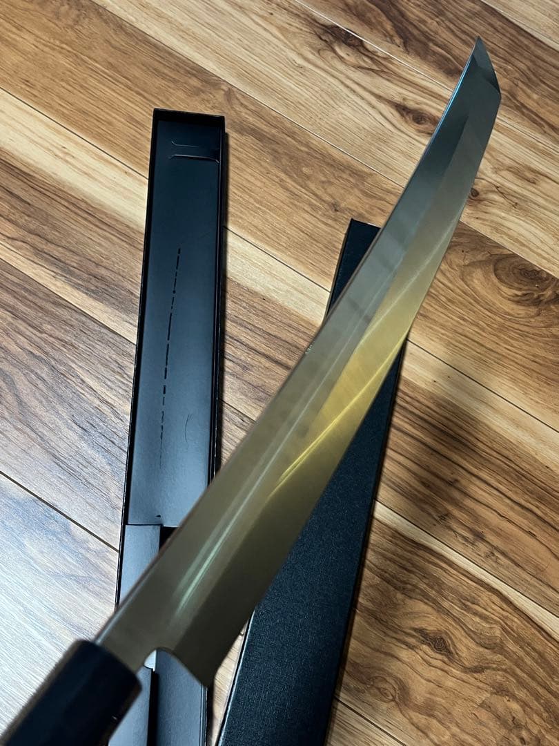 新品未使用　包丁　先丸型蛸引　鬼反り　切味抜群　箱付　本焼き作法