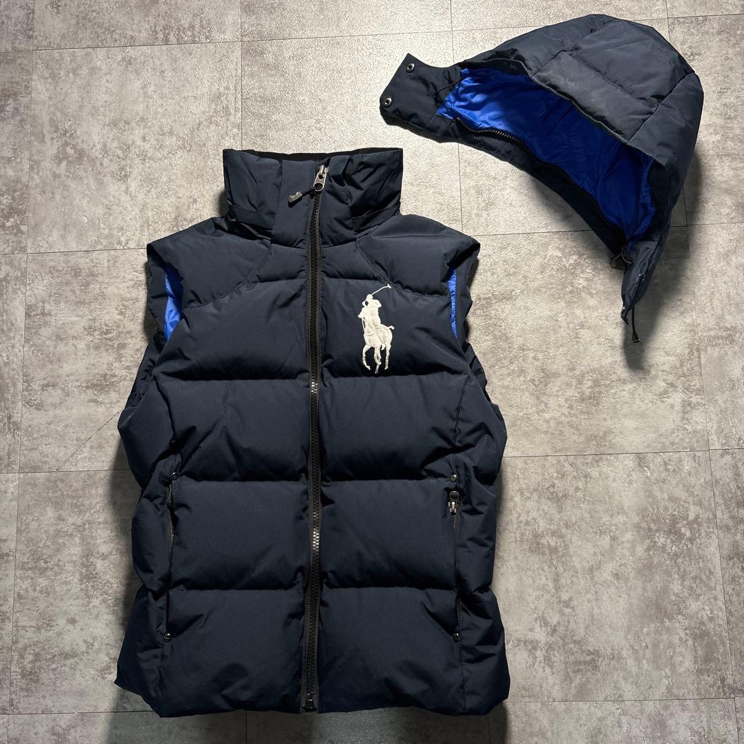 ラルフローレン　ビッグポニー 2way ダウンベスト　ネイビー　ドローコード
