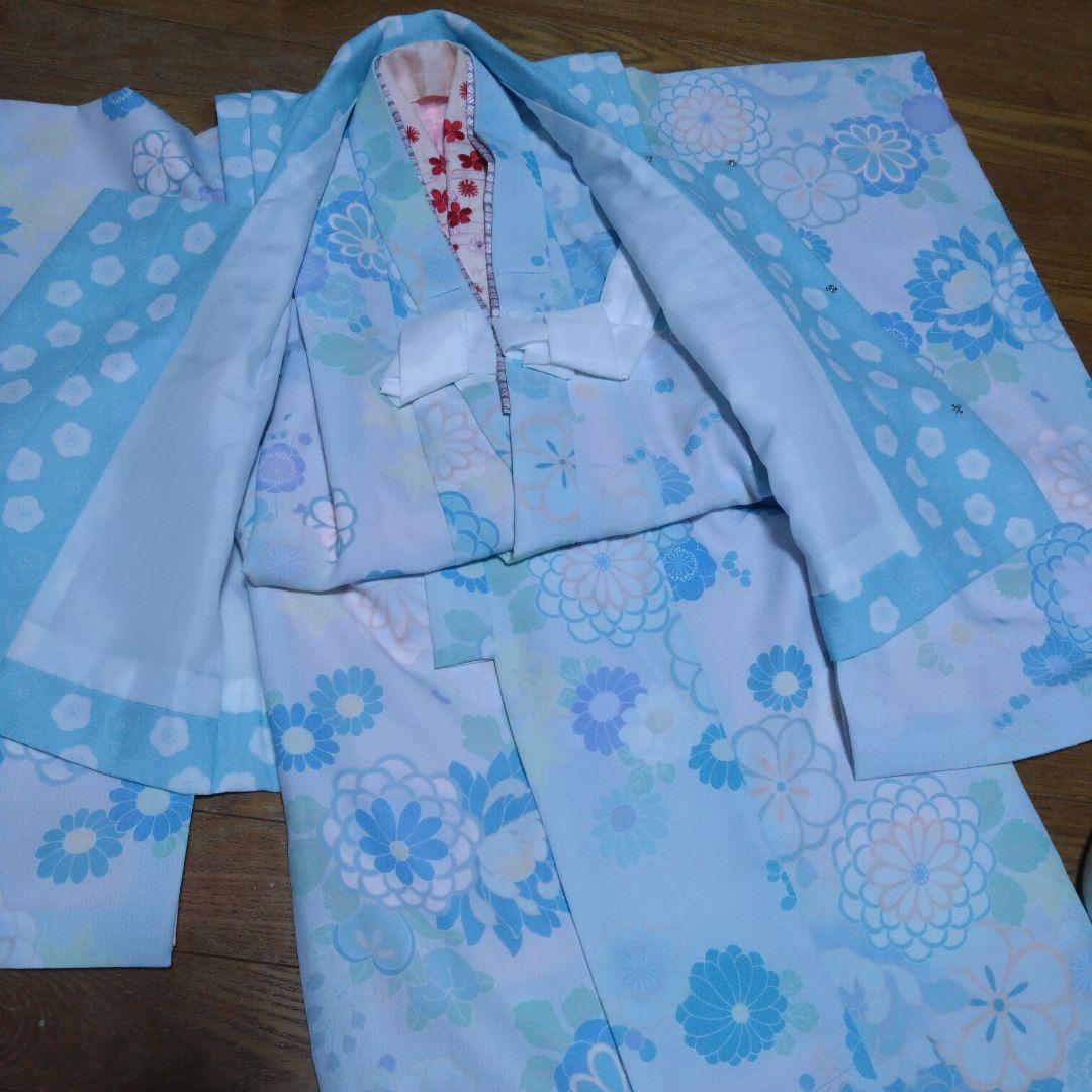 三歳★神楽★水色桜模様着物セット