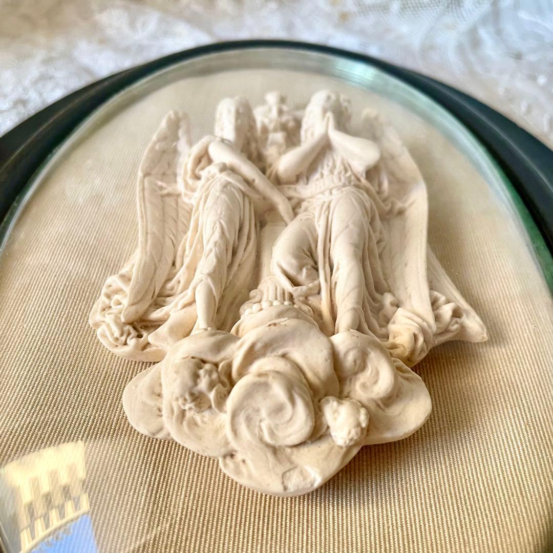 2人の天使のメダイヨン エンジェル フランスアンティーク エクリュ　フレーム