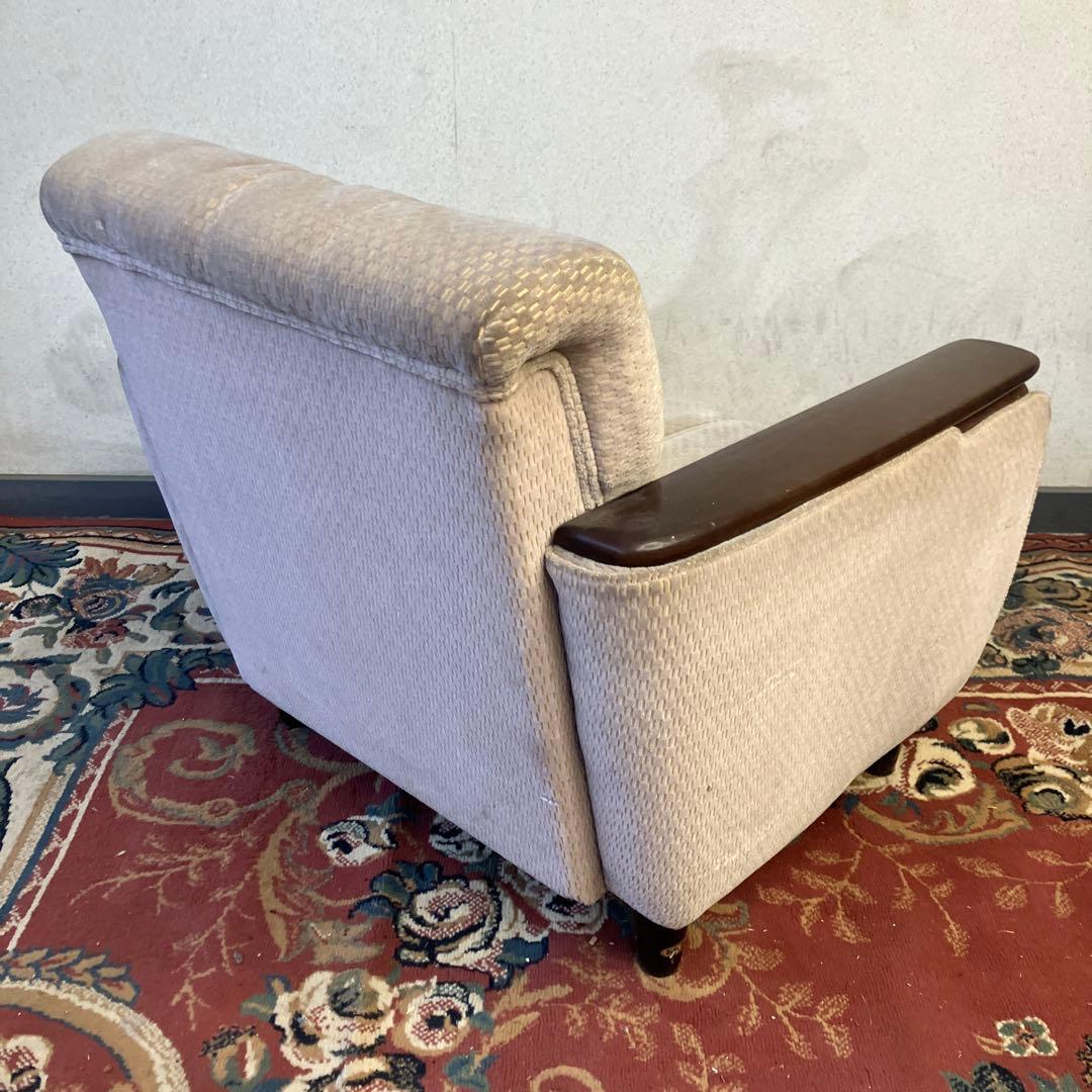 ② 昭和レトロ 馬場家具 木製フレーム アームチェア 1人掛けベロアソファー