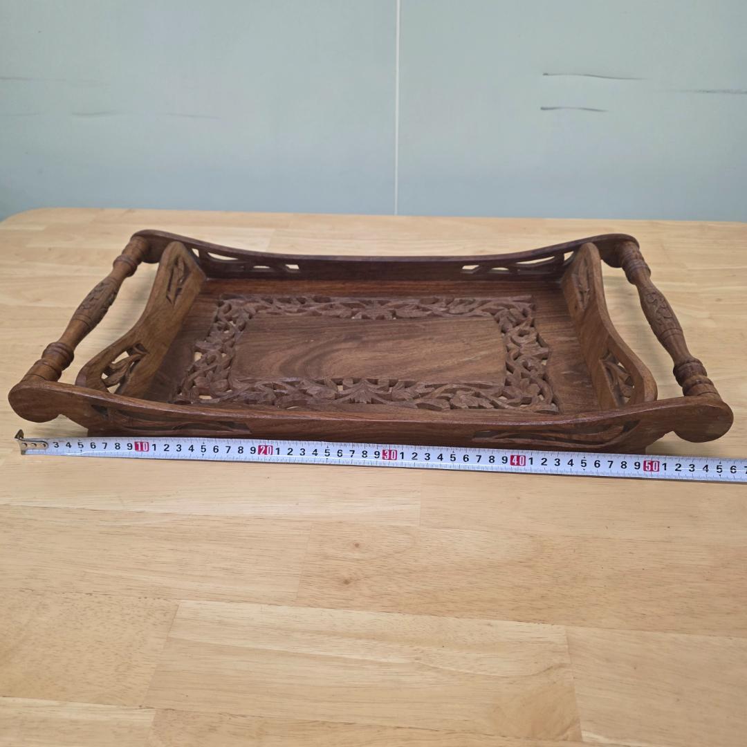アンティークトレイ 木製彫刻トレイ 木製トレー 木製おしぼりトレイ おしゃれ