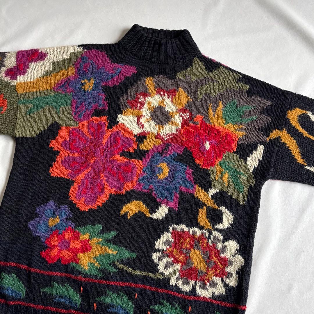トップス 80s-90s VINTAGE flower pattern wool knit