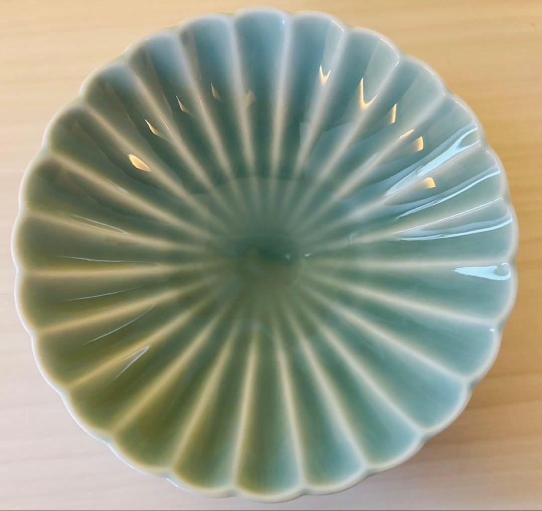 【未使用品】深川製磁　小皿5枚　菊花形青磁 菊割小付揃　宮内庁御用達