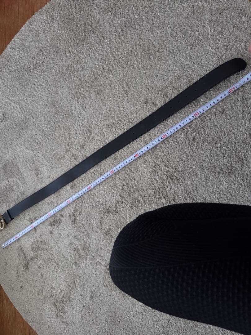 Jyu　パール付きロゴバックル ブラックベルト