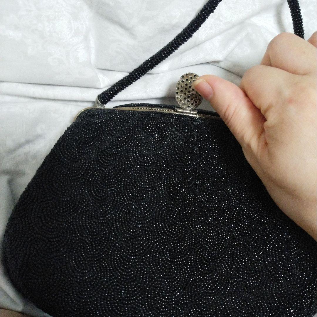 中古　レトロ　ビーズ　バック　インテリア　鏡有　ビーズ解れ有　クラッチ　タイプ