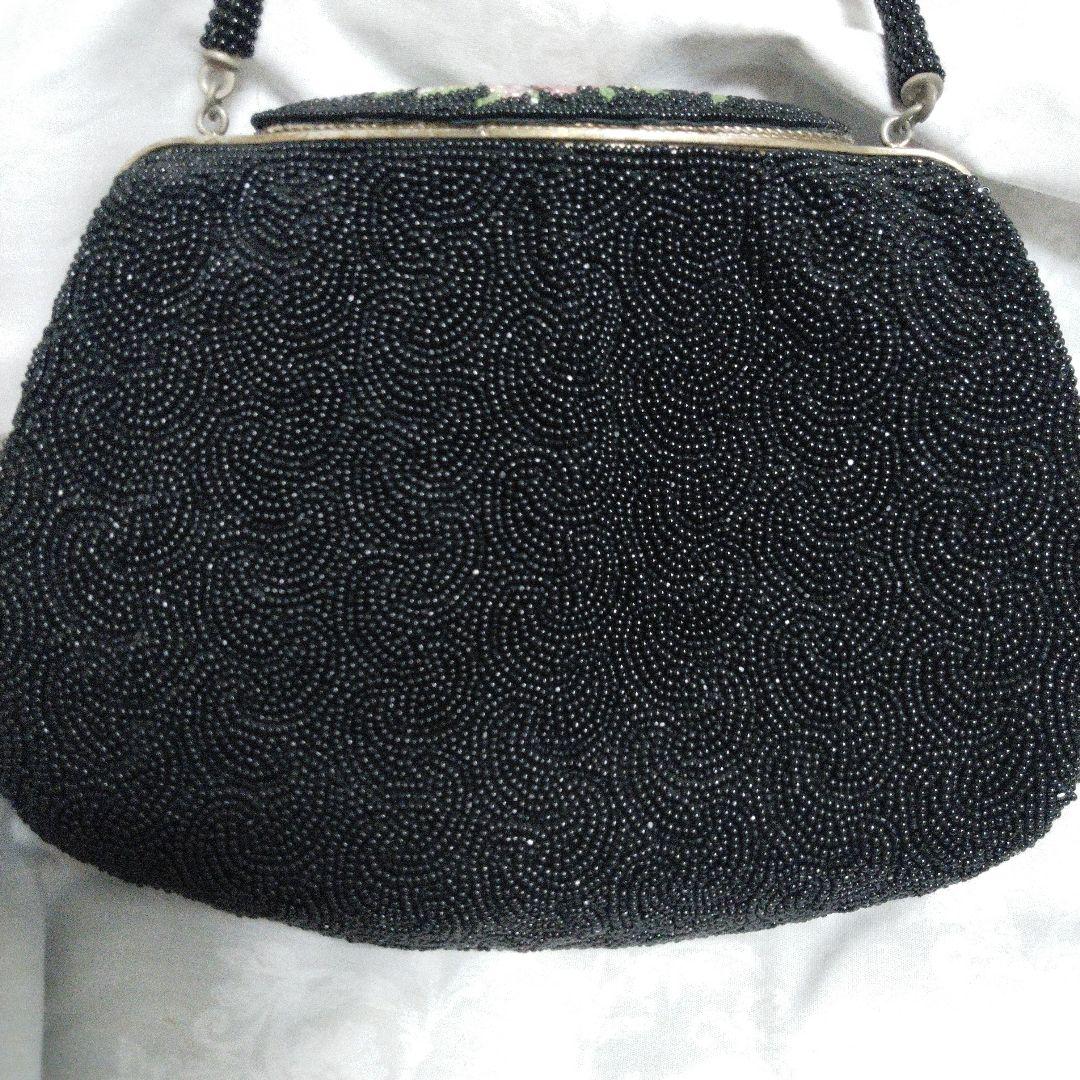 中古　レトロ　ビーズ　バック　インテリア　鏡有　ビーズ解れ有　クラッチ　タイプ