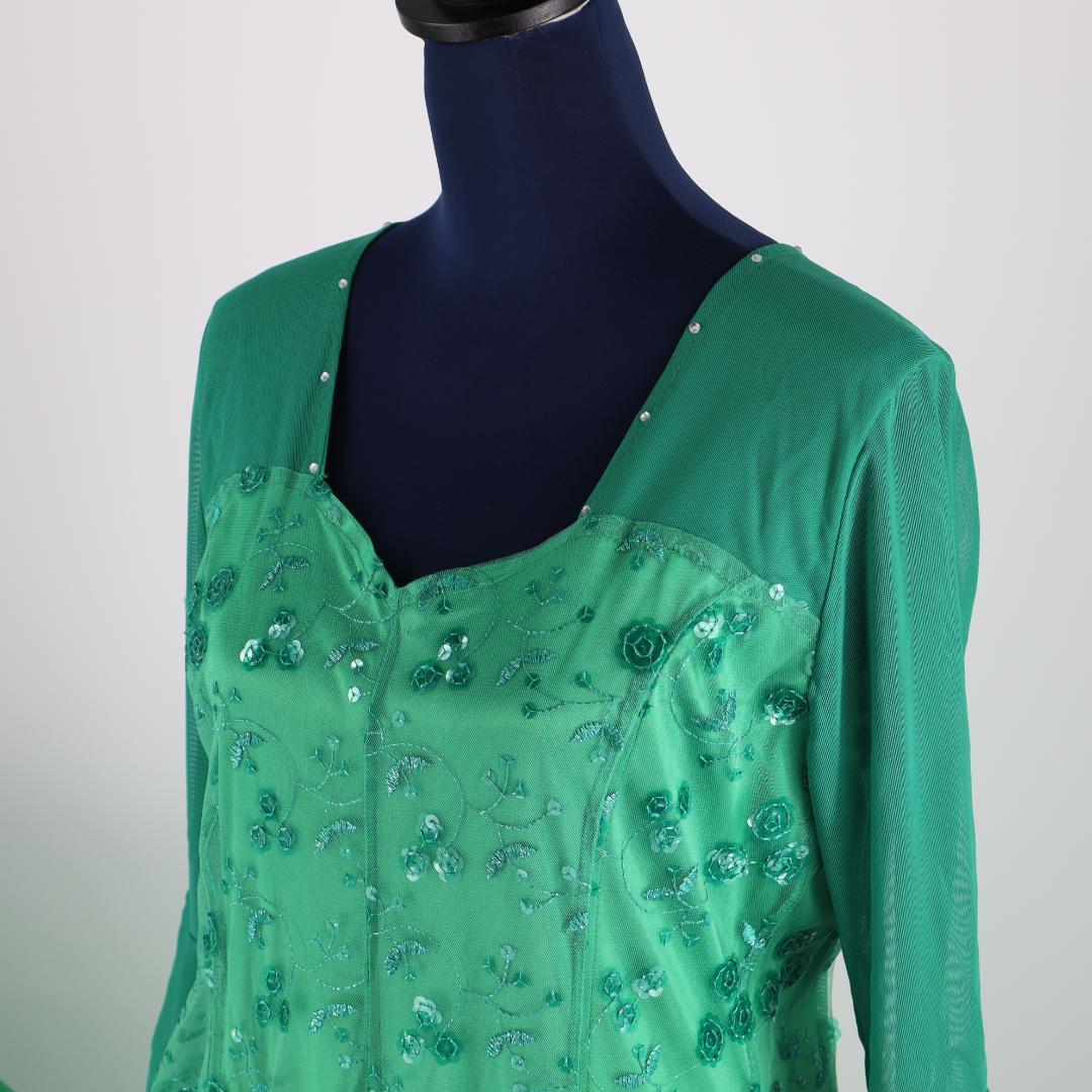 【美品 社交ダンス衣装】鮮やかグリーン×レース地 ドレス スタンダード モダン