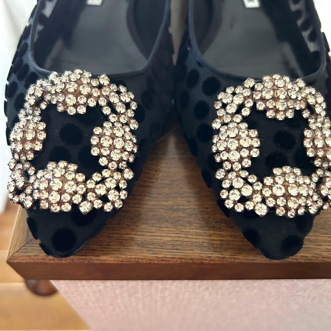 MANOLO BLAHNIK マノロブラニク ハンギシ シースルードット黒 37