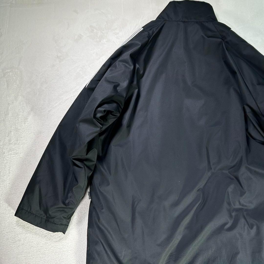 【adidas】ベンチコート　ワンポイントロゴ刺繍　3本ライン　メンズS 黒