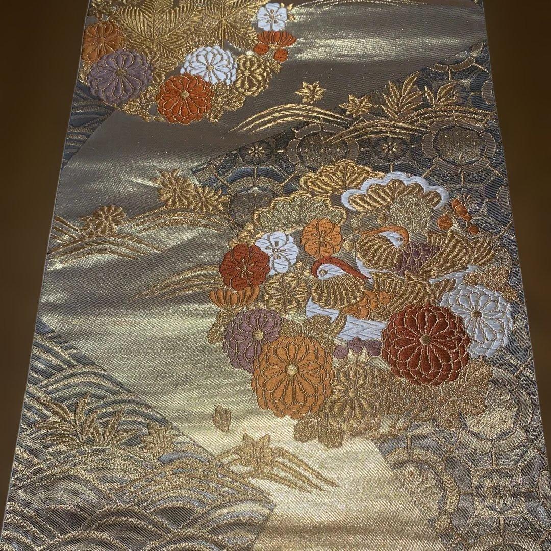 table runner 金彩唐織花丸　帯リメイク　正絹