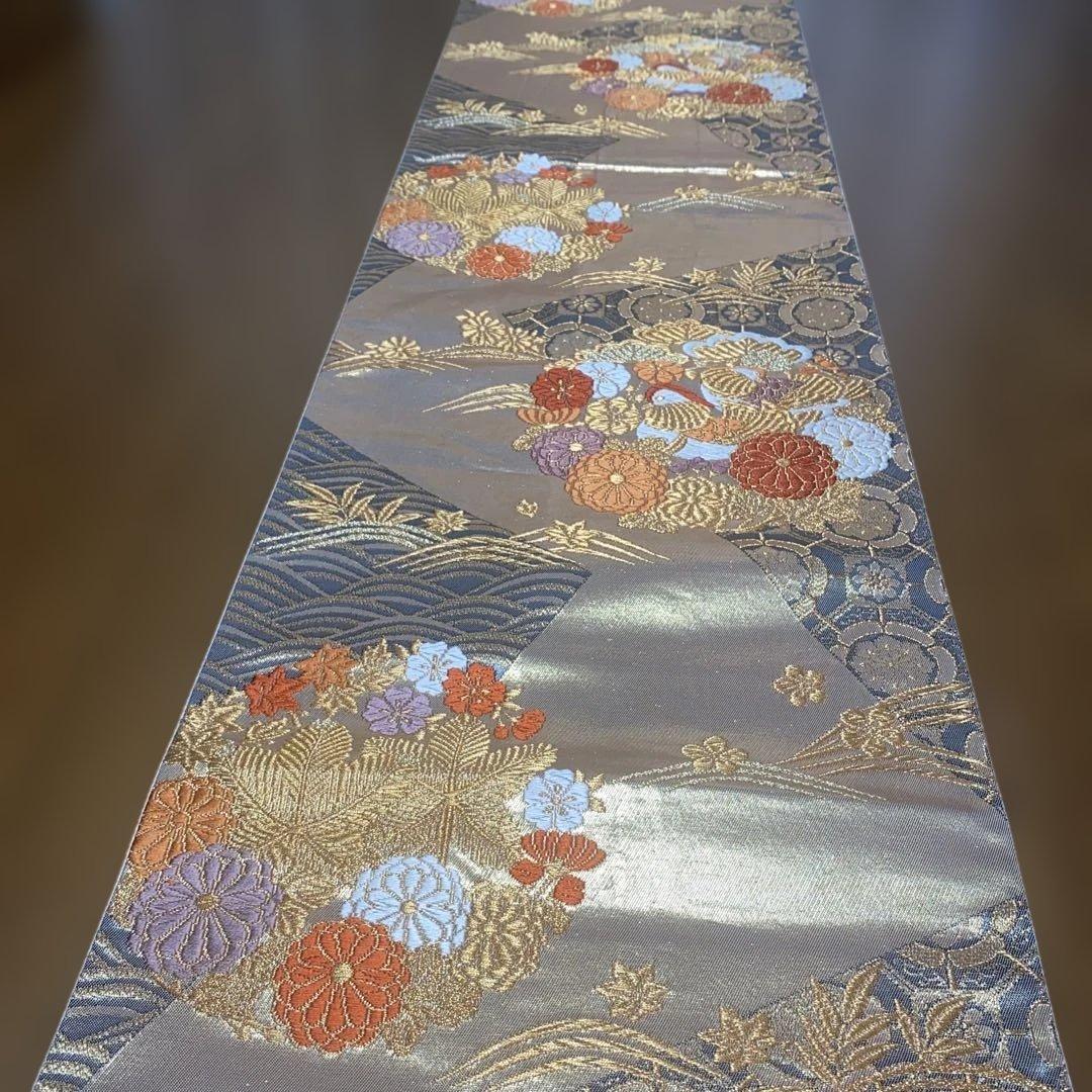 table runner 金彩唐織花丸　帯リメイク　正絹