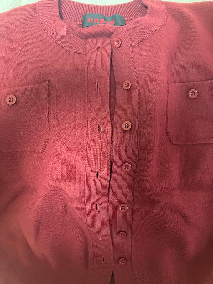 CABaN コットンカシミヤ クルーネックカーディガン　ボルドー　XS